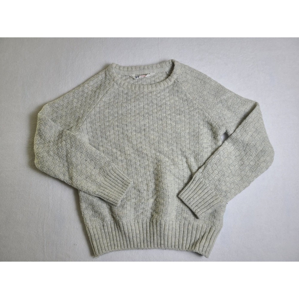 H&M‎ Knit Sweater Kids 6-8Y Gray Basketweave Wool Blend Raglan Long Sleeve